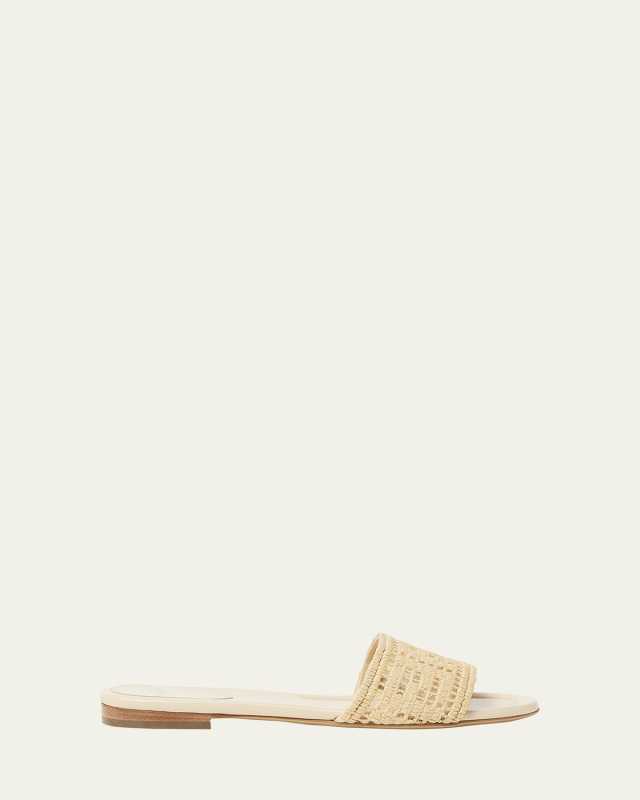Sunshine FF Raffia Leather Slide Sandals